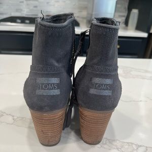 TOMS gray suede open toe boots